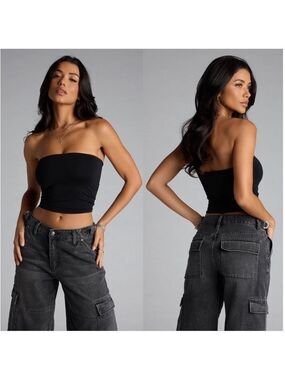 Windsor Effortless Energy Smoothing Strapless Crop Tube Top Black